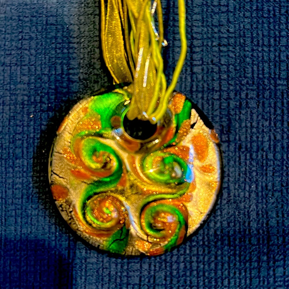 Gorgeous green and metallics glass necklace—make a statement!